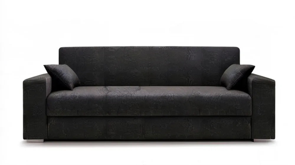 Czarna rozkładana sofa trzyosobowa z poduszkami 220 x 90 x 85 cm