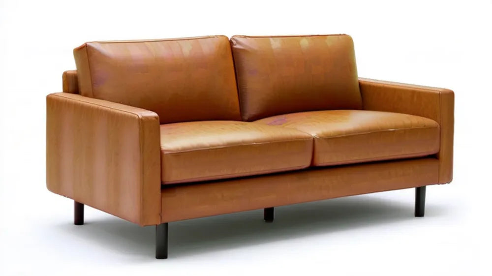 Dwuosobowa sofa z tapicerką ze skóry syntetycznej PU, koniakowa/czarna, 170 x 85 x 82 cm