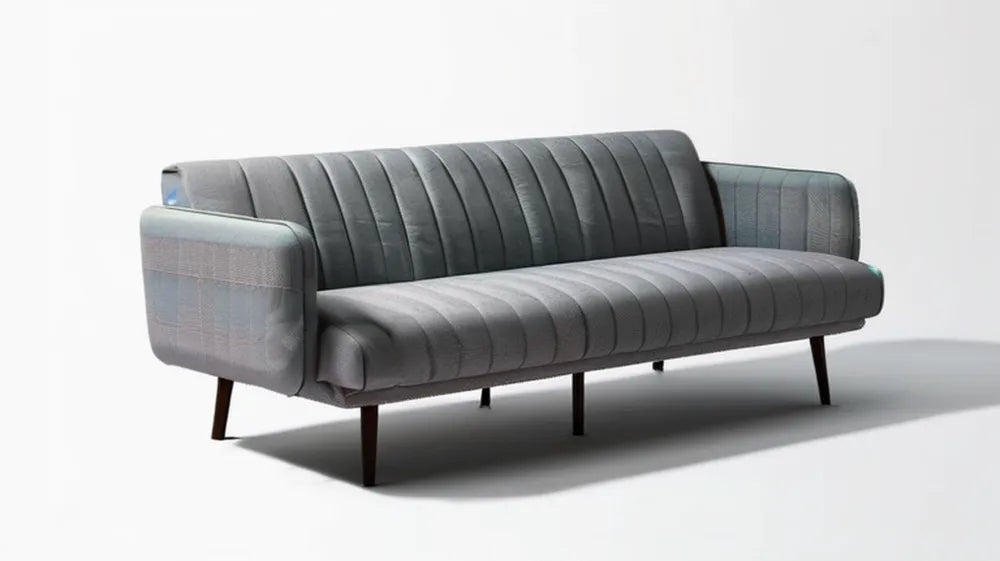 Trzyosobowa sofa z tapicerką poliestrową, szara z ciemnobrązowymi nogami, 220 × 85 × 85 cm