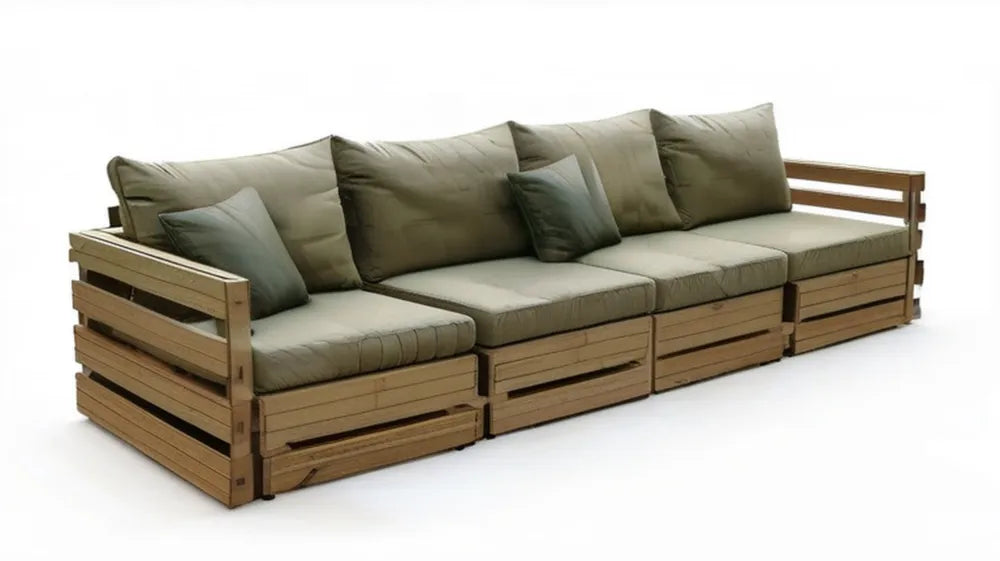 4-elementowy modułowy zestaw ogrodowy z drewna akacjowego, brązowo-oliwkowozielony, 300 x 75 x 75 cm