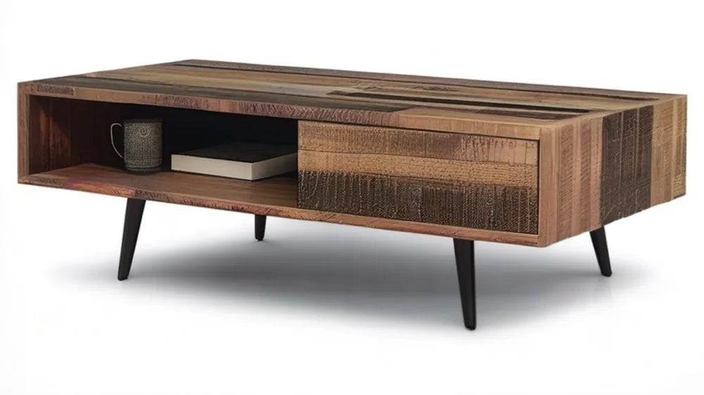 Prostokątny stolik kawowy z litego drewna mango brązowo-czarny 110 x 60 x 40 cm