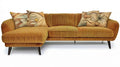Musztardowa narożna sofa lewostronna z szezlongiem, sztruksowa, 270 × 165 × 85 cm