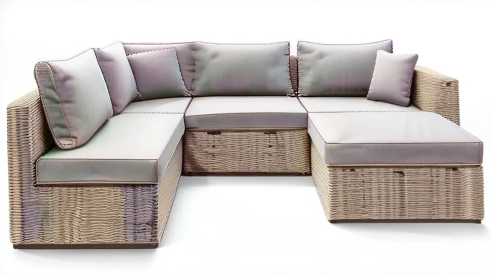 Modułowa narożna sofa ogrodowa z technorattanu Naturalny Beż/Jasnoszary 250 x 170 x 78 cm
