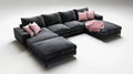 Czarna sofa modułowa w kształcie U z dwoma szezlongami, aksamit poliestrowy, 360 x 220 x 85 cm