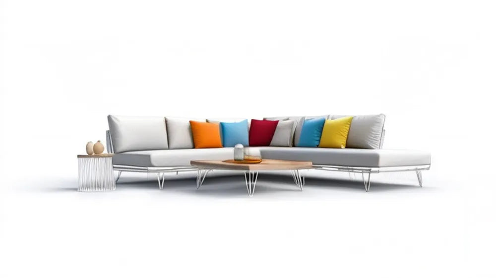 Modułowa sofa narożna z aluminium i poliestru biało-jasnoszara 360 x 180 x 68 cm ze stolikiem