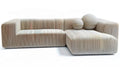 Beżowa sofa narożna w kształcie L z prawostronnym szezlongiem, sztruksowa, 280 x 170 x 75 cm