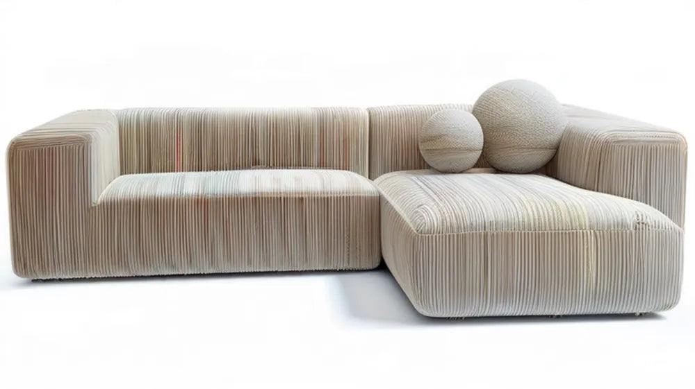 Beżowa sofa narożna w kształcie L z prawostronnym szezlongiem, sztruksowa, 280 x 170 x 75 cm