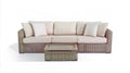 Beżowo-szarobrązowa sofa trzyosobowa z technorattanu ze stolikiem, sofa 220 × 85 × 78 cm, stolik 100 × 60 × 38 cm