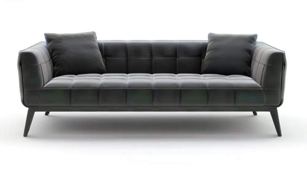 Czarna sofa trzyosobowa ze skóry syntetycznej PU 220 x 90 x 85 cm