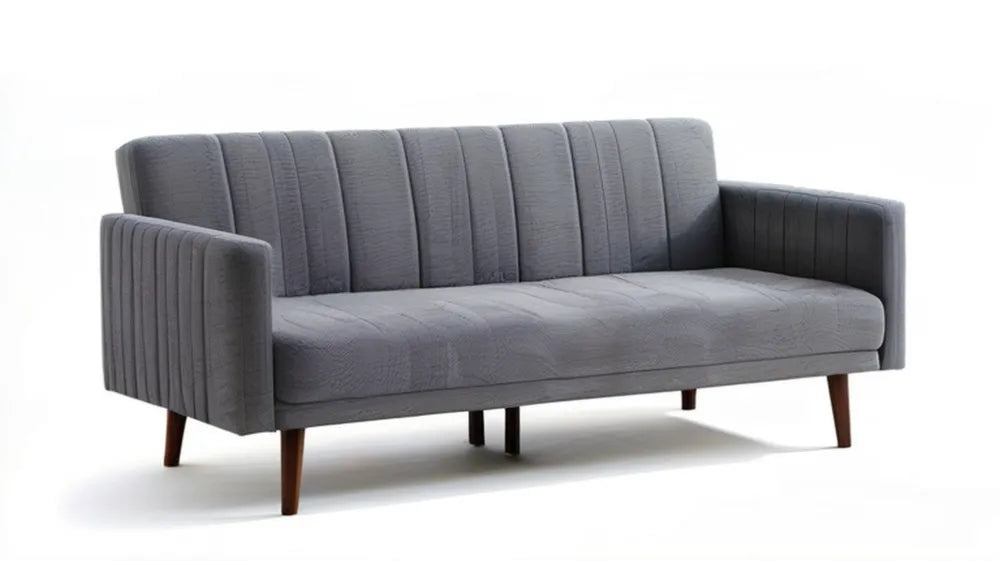 Szara sofa trzyosobowa z ciemnobrązowymi nogami, 200 x 85 x 85 cm