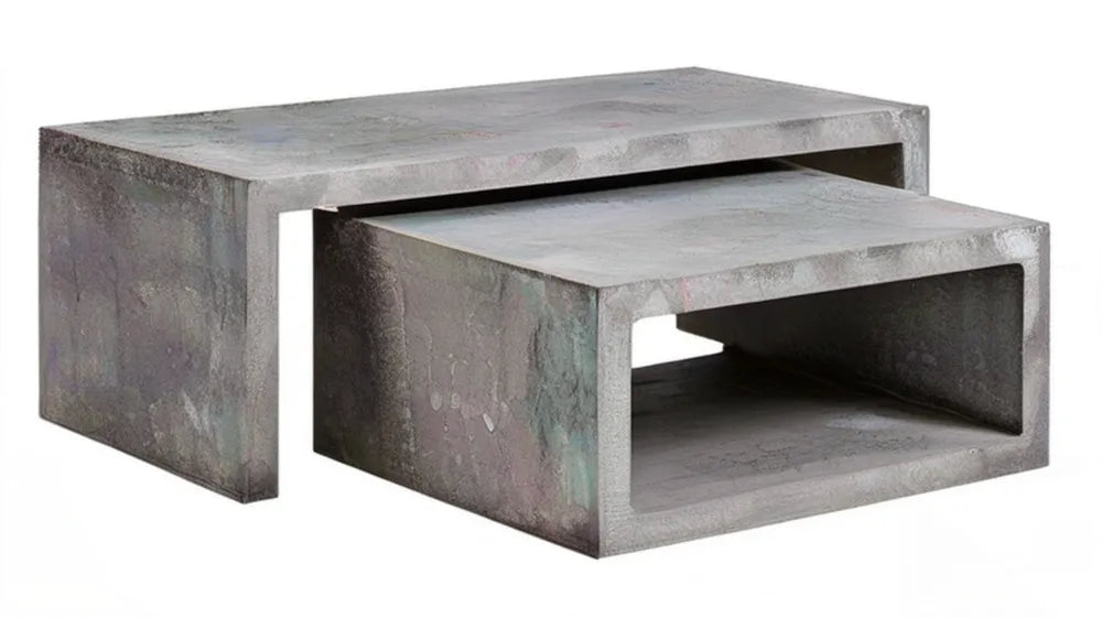 Zestaw 2 szarych betonowych stolików kawowych 100 x 60 x 40 cm i 80 x 50 x 35 cm