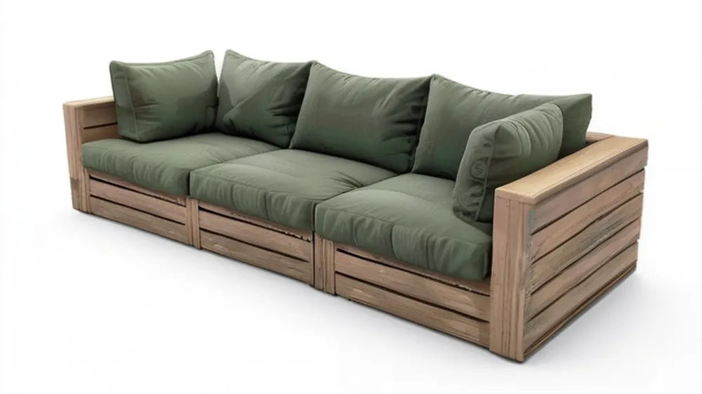 3-osobowa sofa ogrodowa z drewna akacjowego, naturalny brąz/ciemna zieleń, 210 x 80 x 70 cm