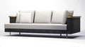 3-osobowa sofa ogrodowa z technorattanu, czarna z jasnoszarymi poduszkami i akacjowymi podłokietnikami, 220 x 85 x 76 cm