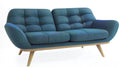 Trzyosobowa sofa retro niebieskozielona z nogami z jasnego drewna bukowego 190 x 82 x 83 cm