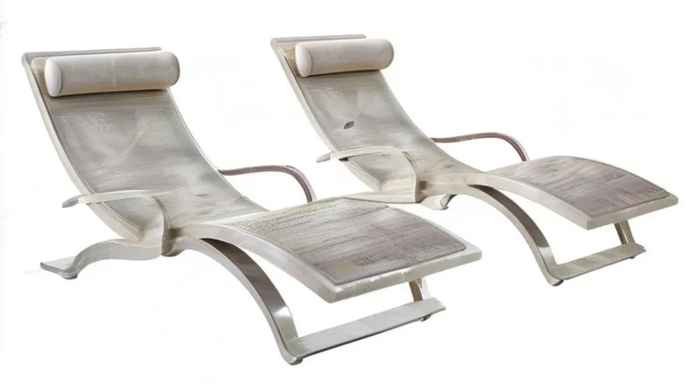 Zestaw 2 profilowanych leżaków ogrodowych z aluminium i siatki Textilene Ecru/Srebrny 170 x 65 x 88 cm