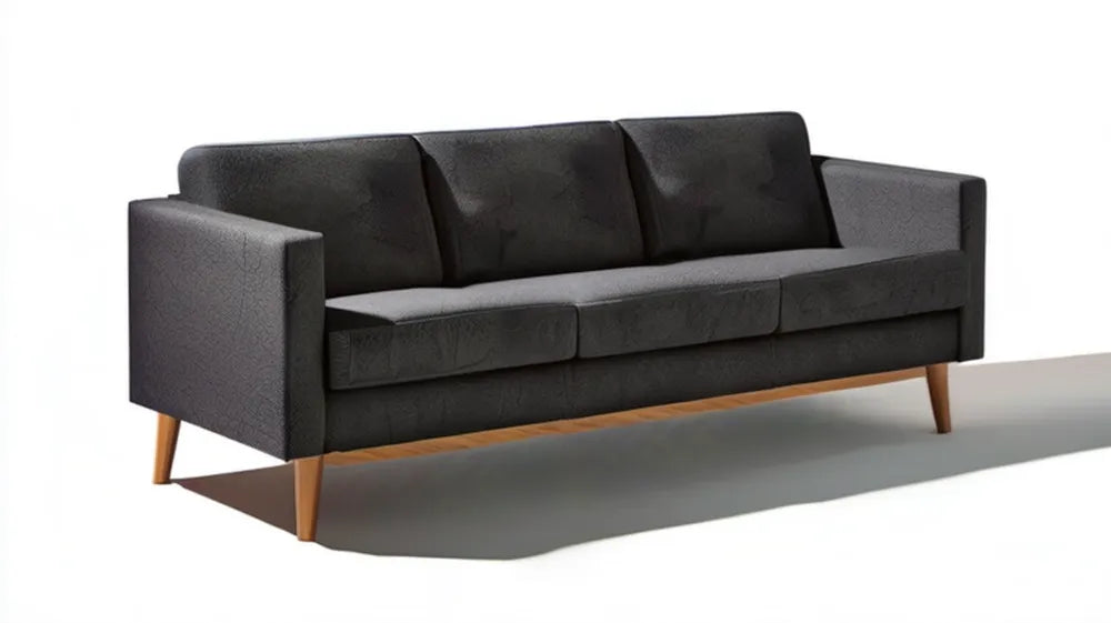 Trzyosobowa sofa z czarną tapicerką i nogami w naturalnym brązie, 210 x 85 x 82 cm