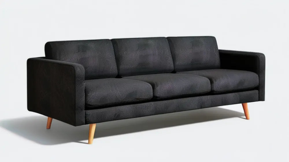 Czarna sofa trzyosobowa z drewnianymi nogami 220 x 90 x 85 cm