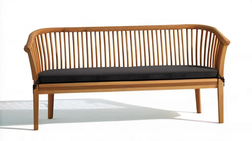 3-osobowa ławka ogrodowa z litego drewna tekowego brązowa z czarną poduszką, 150 x 65 x 85 cm